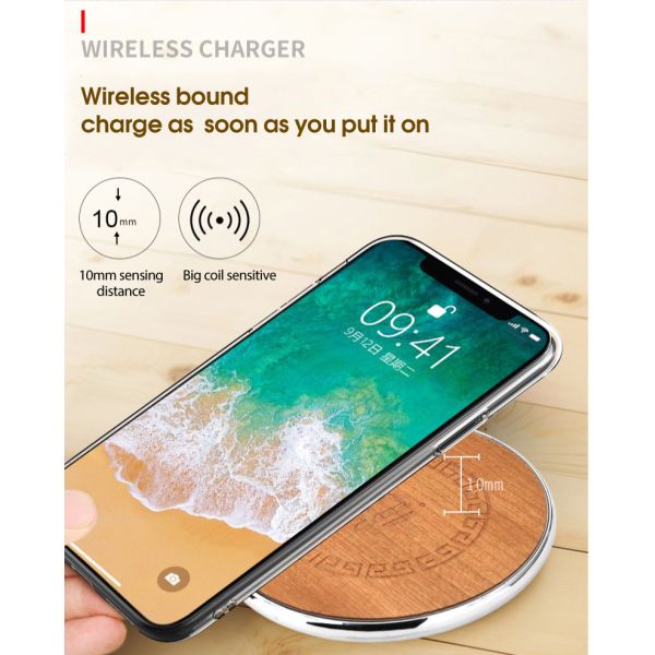 New 10W bamboo metal wireless charger IphoneXR Samsung universal ultra-thin fast wireless charging