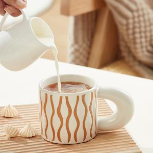 China Unique Handmade Ceramic Mugs Colorful Striped Pattern Tea Milk Porcelain Mug 3d on sale