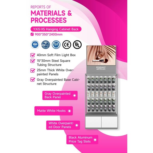 YXiS-X5 Matte White Hooks Skincare Display Cabinet with Adjustable Hanging Rods