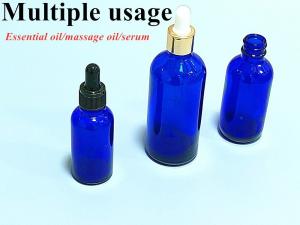 China Cosmetic Glass Blue Serum Dropper Bottle 20ml 30ml 50ml Luxury Essential Oil Glass Bottle with Dropper on sale