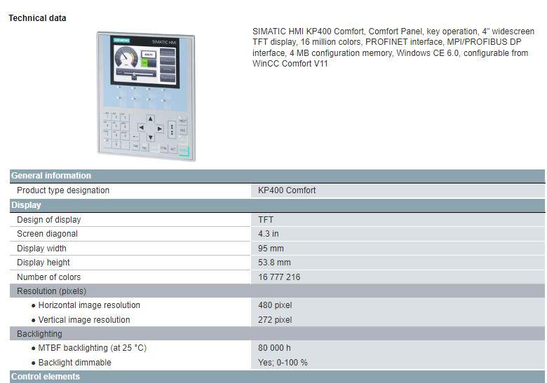 6AV2124-1DC01-0AX0 Siemens SIMATIC HMI KP400 Touch Screen 4" Widescreen TFT Display