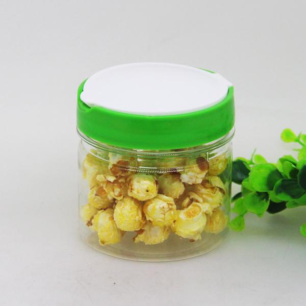 Quality 400ml Flip Top Plastic Easy Open Lid Dried Food Jars With Labeling LOGO for sale