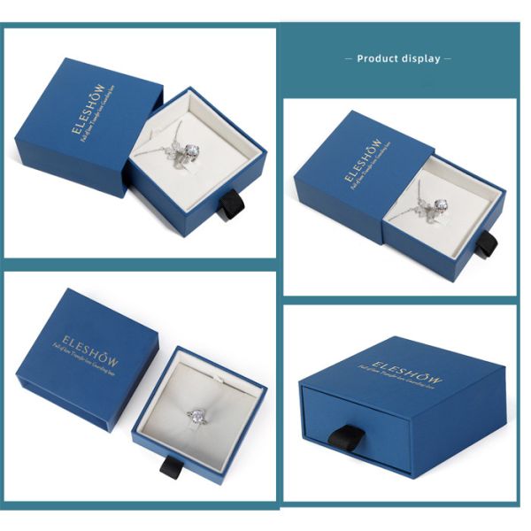 Recyclable Cardboard Necklace Bracelet Box Blue Cardboard Sliding Drawer Box