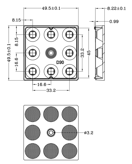 30 Degree PMMA Square LED Lens Array SMD5050 High Power Small Size