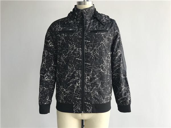 Quality Black Mens Polyester Jacket Coated Printed With Detachable Hood TW58570 for sale