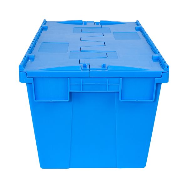 Organized Storage Solution Plastic Tote Box with Hinged Lid and Nestable Design