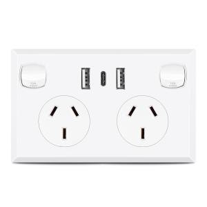 China 2 Gang 2usb+ Type C Power Point 240v Usb Electrical Wall Switch Socket on sale