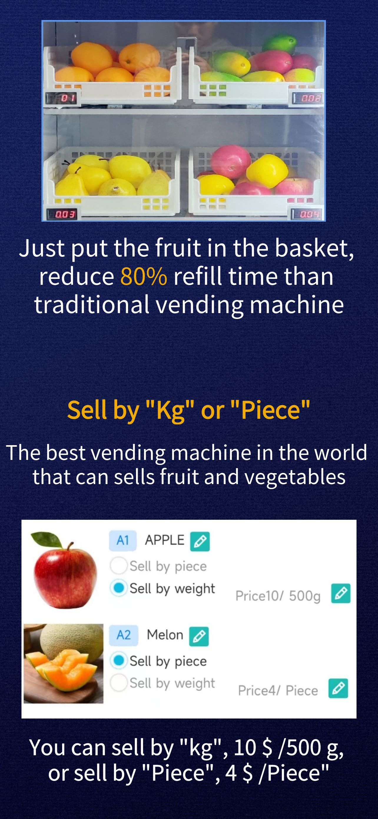 smart fridge vending machine with smart system sale vegetable fruit frozen food in the supermarket