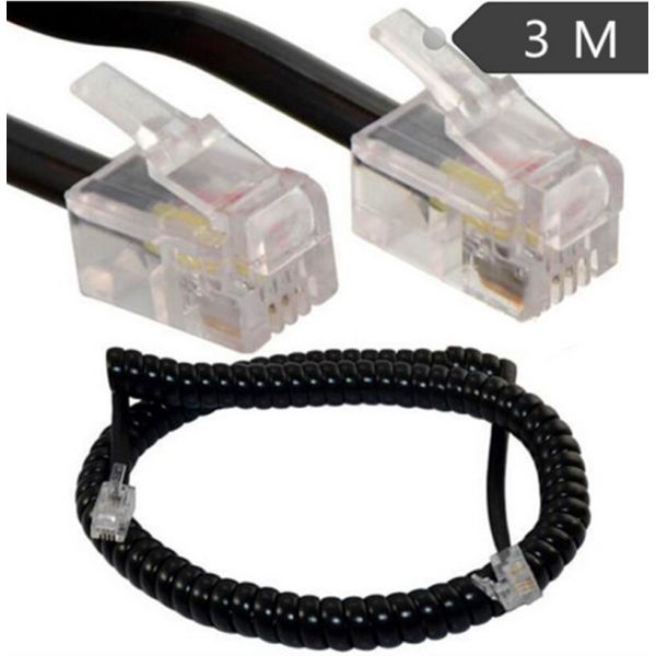 10 Ft RJ11 4P4C Plug Telephone Extension Cord Lead Phone Coiled Cable