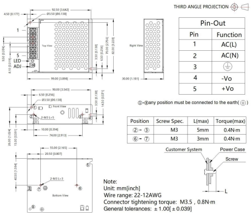 50W Industrial AC DC Enclosed Power Supply 5V EN61558 85 - 264Vac