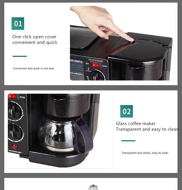Multipurpose Oven/ Coffee / Frying Pan 3-in-1 Breakfast Maker Machine