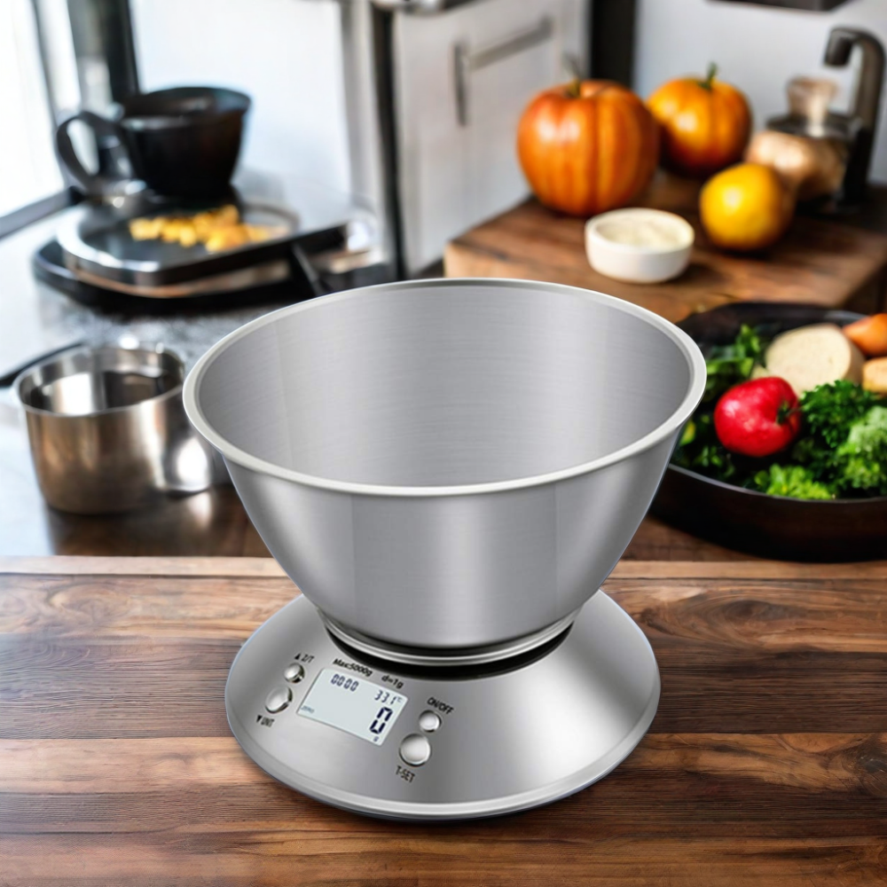 Digital Stainless Steel Kitchen Food Scales with Detachable Bowl for Household Cooking and Hotel Weighing Applications