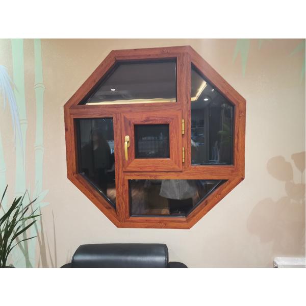 Quality Octagonal Fixed and top hung Artistic Shaped Aluminium Alloy Woodgrain Windows for sale