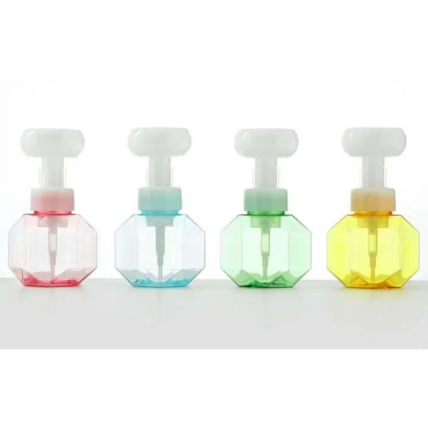 Empty Diamond PET Bottle with Flower Shape Foam Pump Head and 100-300ml Capacity for Cosmetic Use