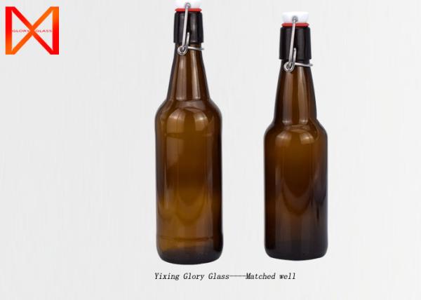Quality Customized Glass Beer Bottles , Stubby Glass Bottles Swing Top Cap Sealed for sale