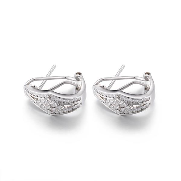 Quality 3.13g Sterling Silver Oval Hoop Earrings Rhombus Cubic Zirconia Square Stud Earrings for sale