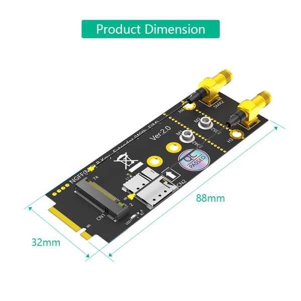 M.2(NGFF) Key B Adapter With SIM card and Antenna for 3G/4G/5G Module
