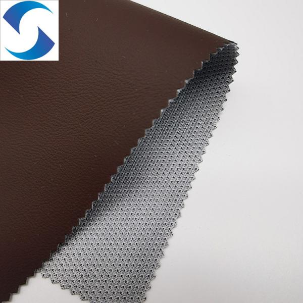 Quality 0.65mm Brown PVC Leather Fabric From 100% Polyester Knitted Backing Technics for sale
