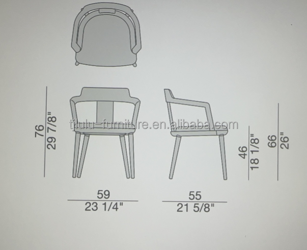 Indoor Canteen Dining Chair in Solid Wood with Seat Cushion and Modern Design Walnut Color Armchair