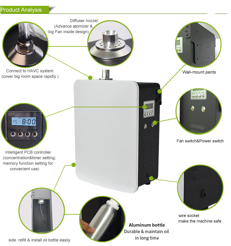 5000m3 Metal Ultrasonic Diffusers Lay Flat/Wall-mounted Functionality with 26W Power Consumption and Perfumed Scent