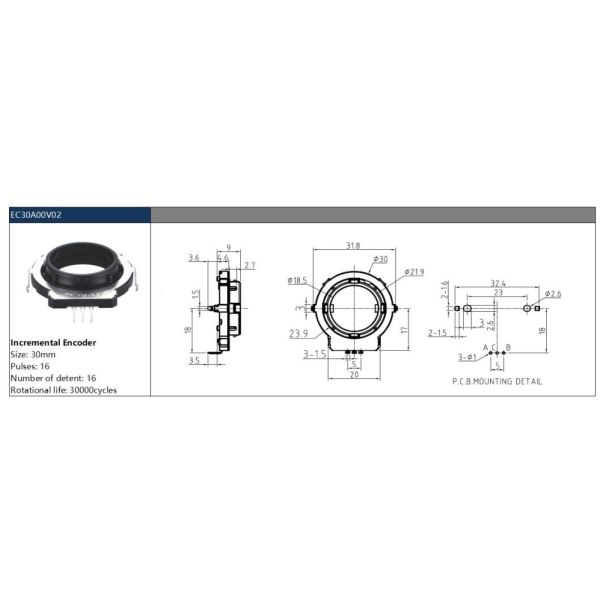 Empty 30mm Incremental Ring Encoder Hollow Shaft 16 Pulses Rotary Encoder For Microwave