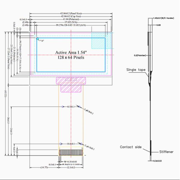 1.54 Inch Blue OLED Screen 128*64 DOT Matrix SSD1309 Driver Monochrome LCD Display