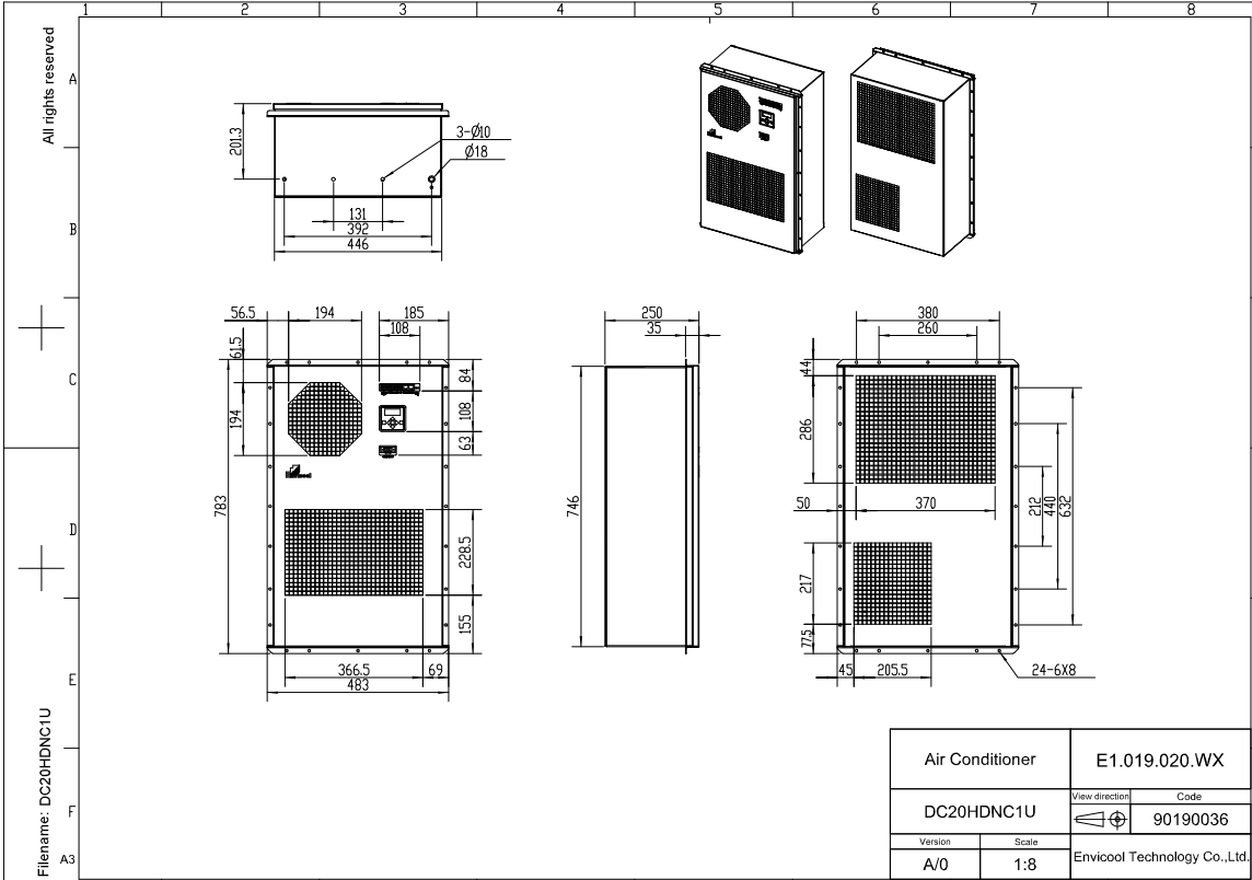 DC Energy Saving Outdoor Cabinet Air Conditioner 2000W With Model DC20HDNC1U