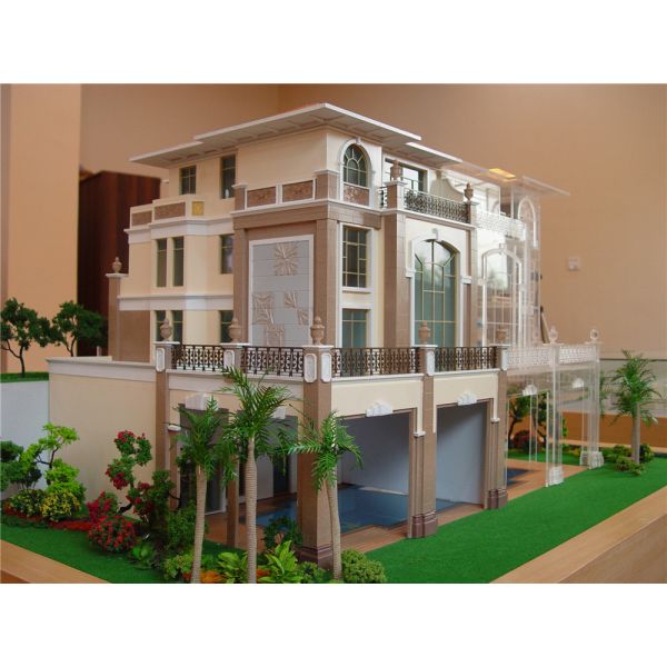 Internal Light Villa House 3D Model 10CM Wood Base Plate 1 / 30 Scale