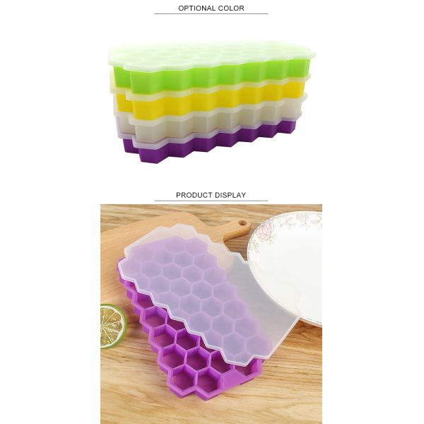 Hexagon Shape Silicone 37pcs Ice Cube Mold With Lid