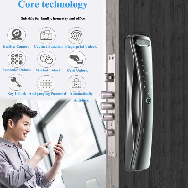 Waterproof Tuya Biometric Smart Wifi Door Lock With Camera Function