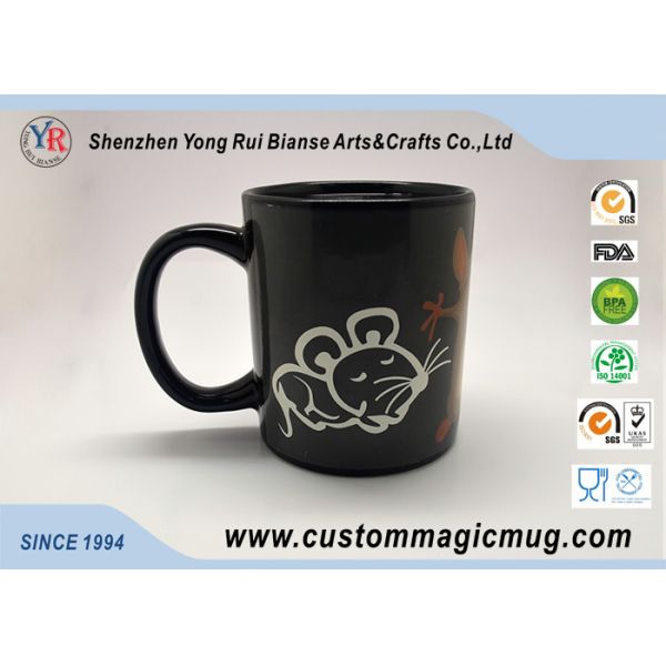 Black Stoneware Personalized Kids Mugs , Cute Mouse Cartoon Birthday Coffee Mug
