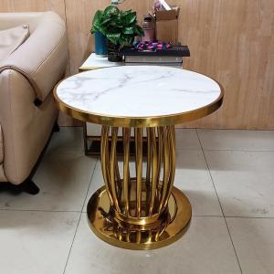 China Marble Table Top Sofa Side Table Stainless Steel Edge Circle End Table on sale