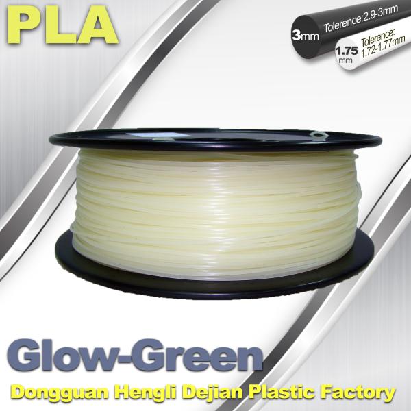Quality 1.75mm / 3.0mm PLA Filament Glow in Dark Green for 3D Printer for sale