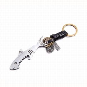 China Die casting zinc alloy metal shark shape decoration leather keychain beer bottle opener, fashion keychain gift on sale