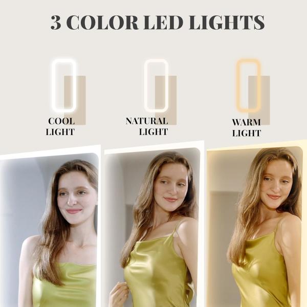 LED Full Length Mirror Jewelry Cabinet Dimmable Standing Mirror Jewelry Box Lockable