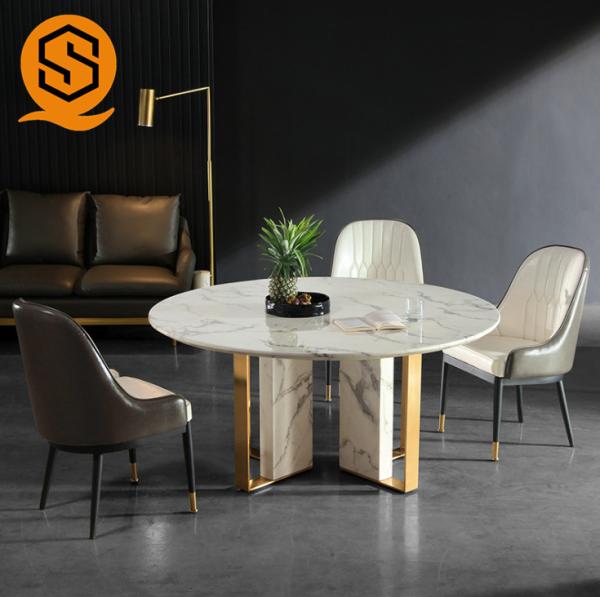 Quality CE White Circle Marble Dining Table With Exquisite Workmanship for sale