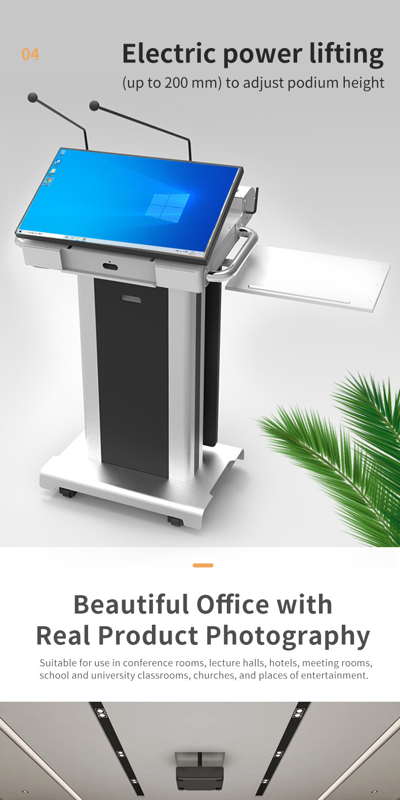 Portable Auditorium Podium , LCD Digital Display Lectern For Conference System