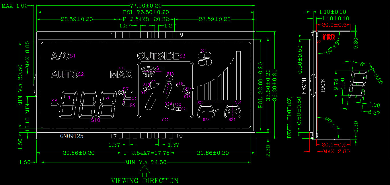 Automotive Air Conditioning Controller HTN LCM Lcd Seven Segment Display
