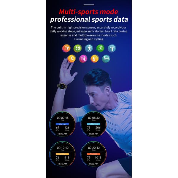 1.28 Inch Round Touch Screen ECG Smart Watch Wifi Music Control