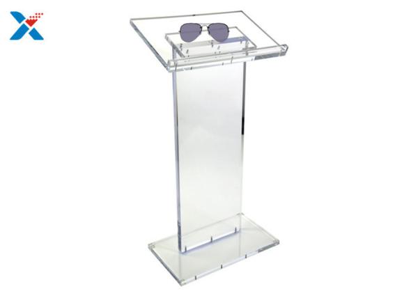 Quality Clear Church Acrylic Display Stands Acrylic Lecterns And PodiumsHost Desk With Shelf for sale