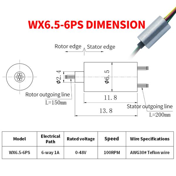 1A OD 6.5mm 6 Wire Capsule Slip Ring Micro Slip Ring For Low Power Rotary Connection
