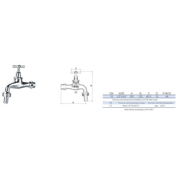 Water Tap Chrome Plated Male Threaded Brass Bibcock