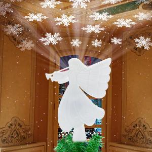 3D Hollow Golden Christmas Tree Topper Lighted Angel Shaped Tree Topper with LED Rotating Snowflake Projector Lights