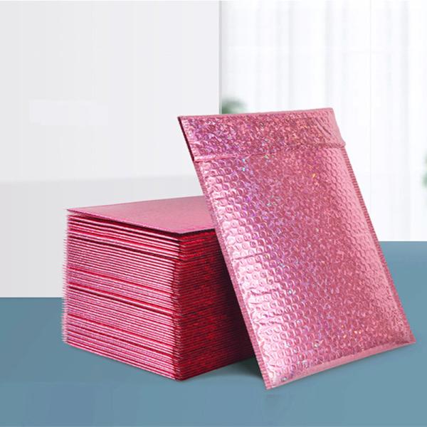 Pink Custom Printed Poly Bubble Mailers 10x13 CMYK Printing