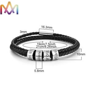 China fadeless 19cm 21cm Mens Leather Beaded Bracelets on sale