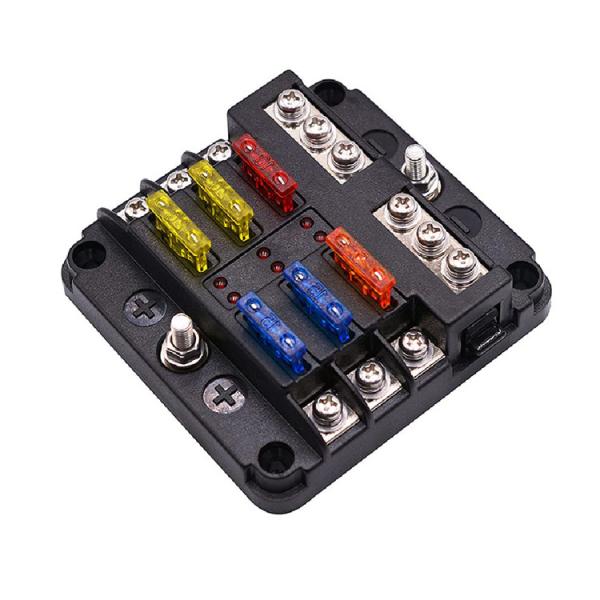 6 Way Fuse Block with Ground 6-Circuit ATC/ATO Fuse Box Holder with Negative Bus