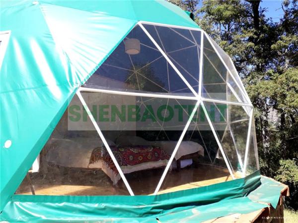 Quality Green Color Glamping Dome Tent PVC Cover With A Big Transparent Window for sale