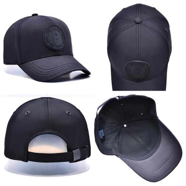 Curve Peak Five Panel Baseball Cap With Structured Rubber Patch Metal Eyelets Matching With Fabric