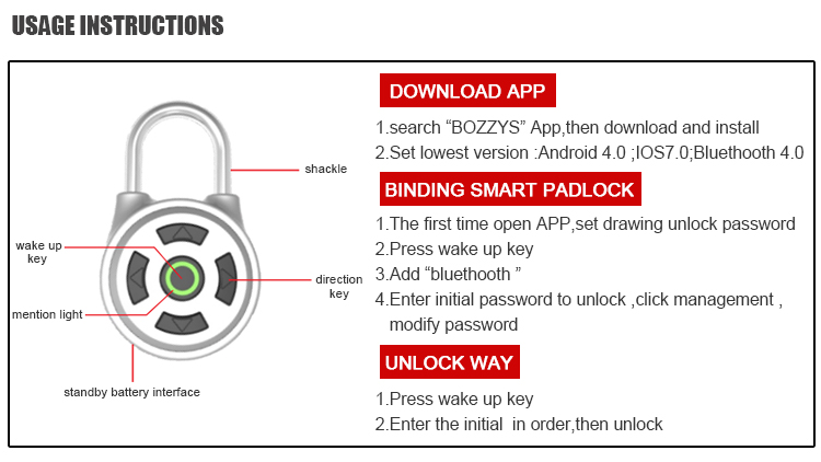 OEM Acceptable Led Light Display Keyless Smart Bluetooth Pad Lock