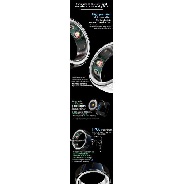 Heart Rate Monitor Bluetooth Fitness Health Tracking Smart Ring Blood Oxygen Sleeping Monitor Ring